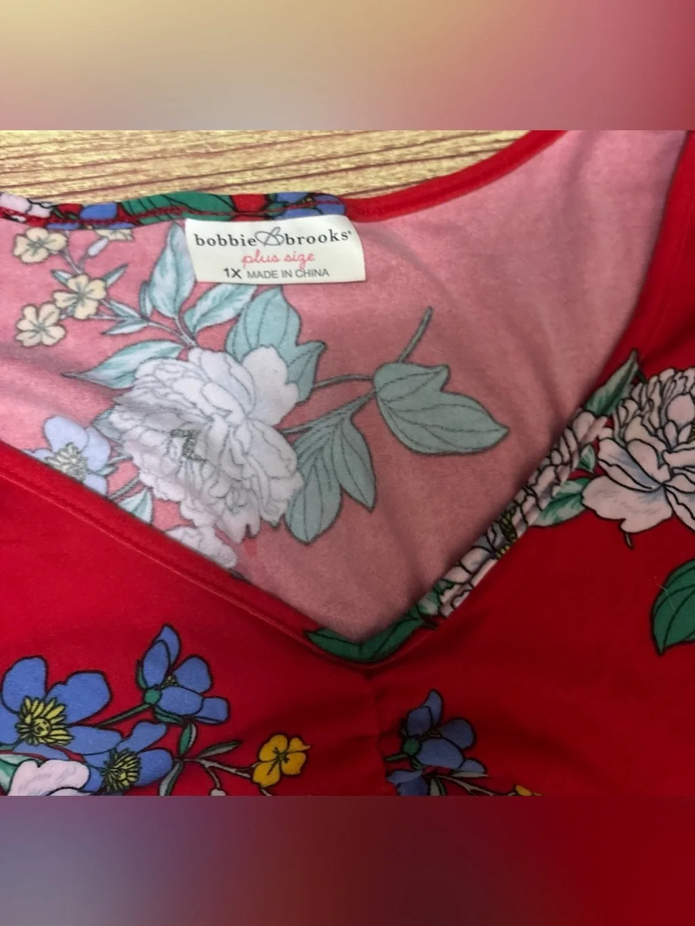 Bobbie Brooks Red Floral Drawstring Long Sleeve Dress